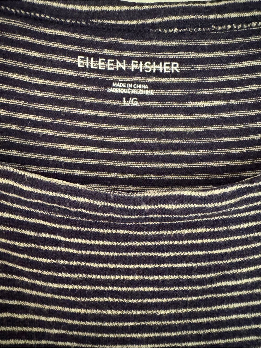 EILEEN FISHER size LARGE Navy and Cream Striped pullover Casual Dress